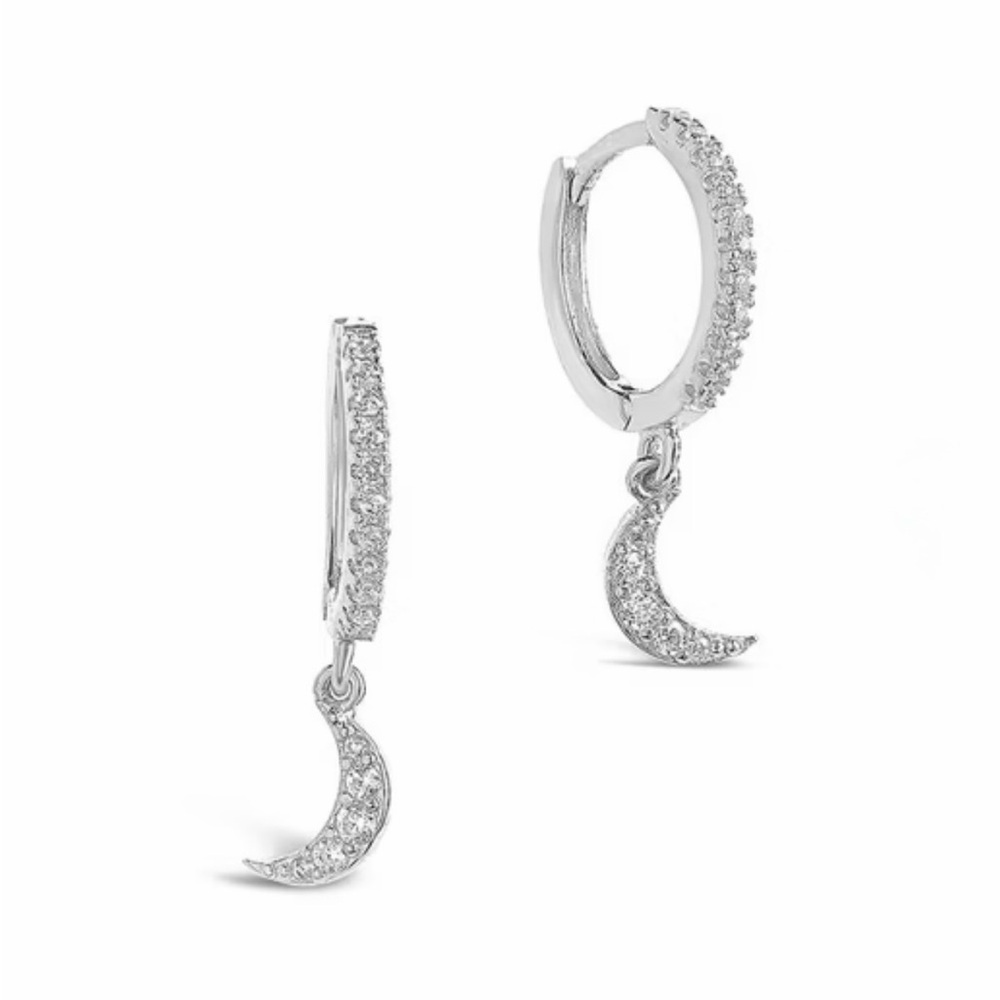 SHINE by Sterling Forever Sterling Silver CZ Crescent Micro Hoops NWT
